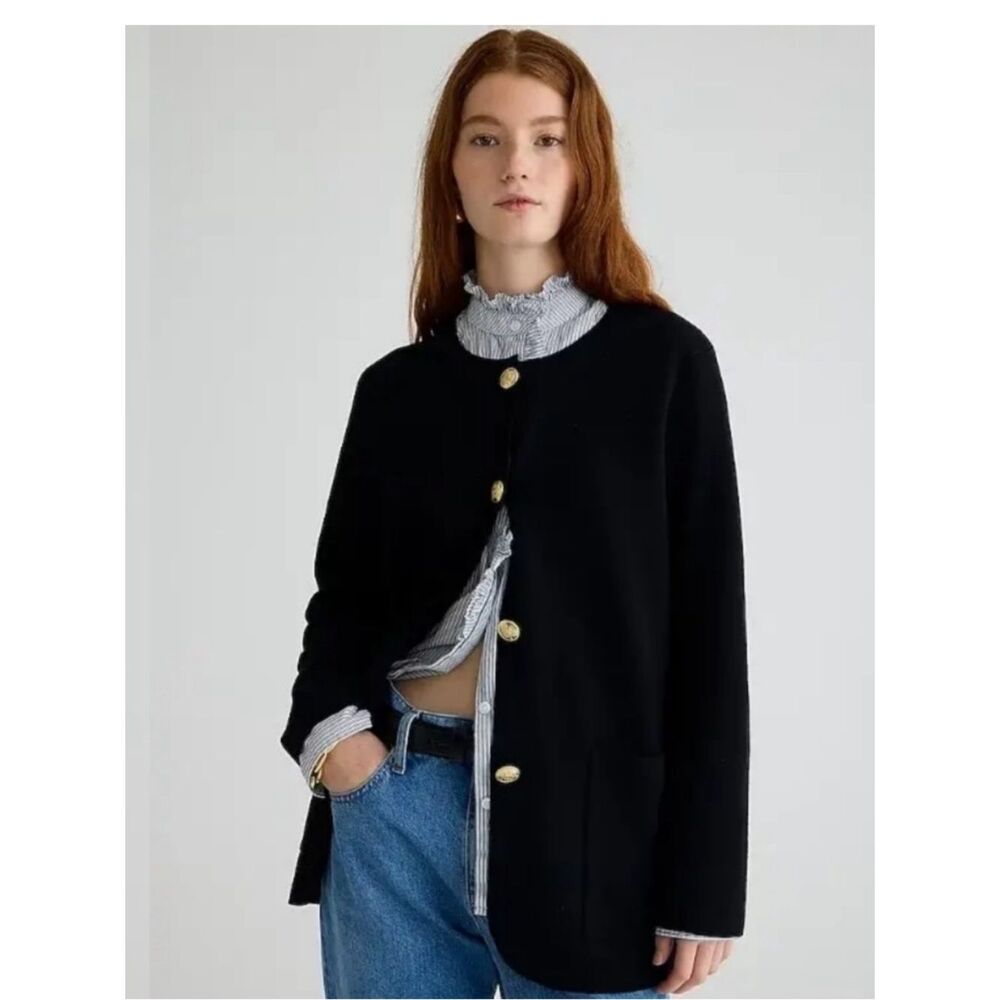 J. Crew Black Giselle Sweater Blazer with Gold Accents XXS